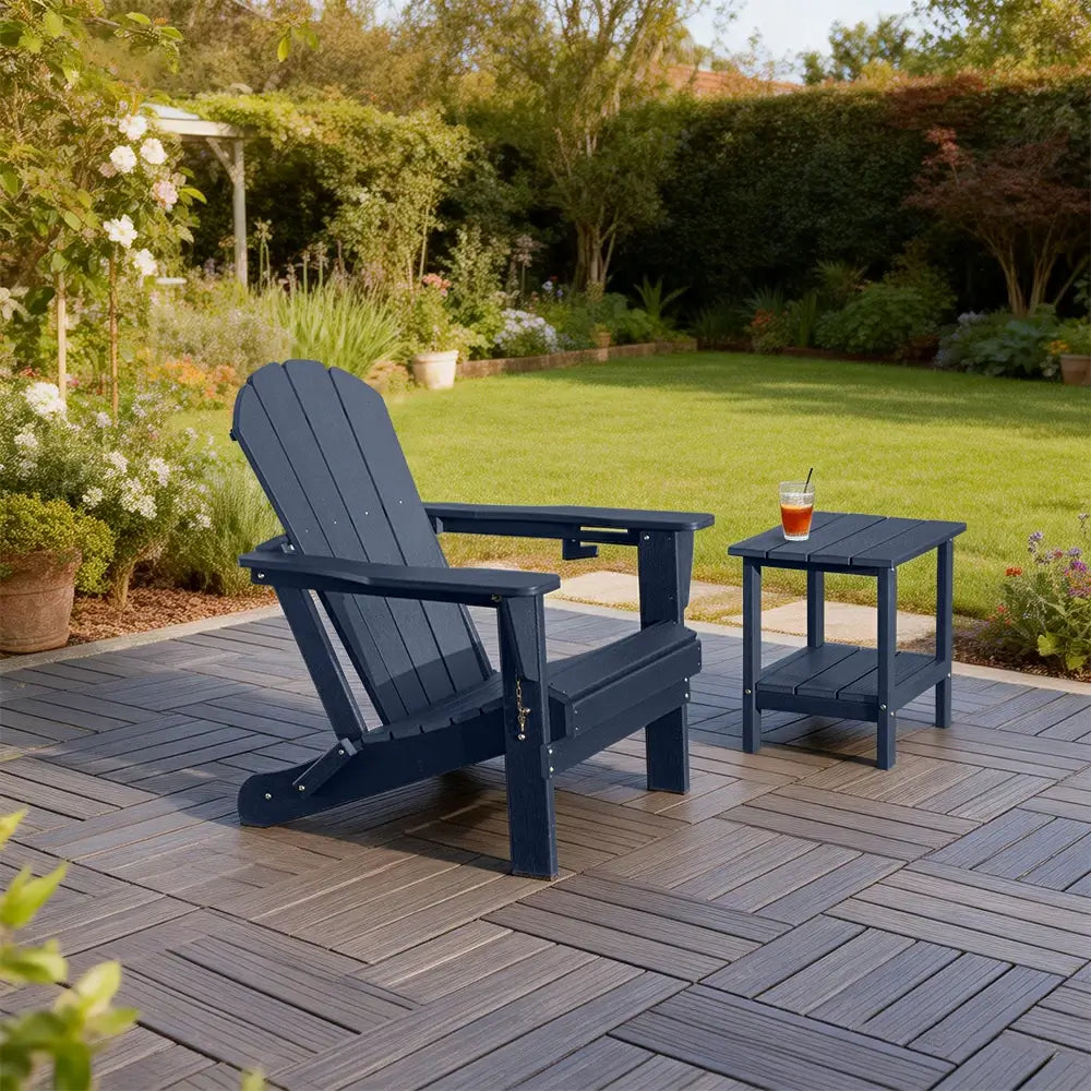 Domi Klassischer Adirondack-Sessel aus HDPE (1er-Set) – Wetterfester Gartenstuhl mit Getränkehalter