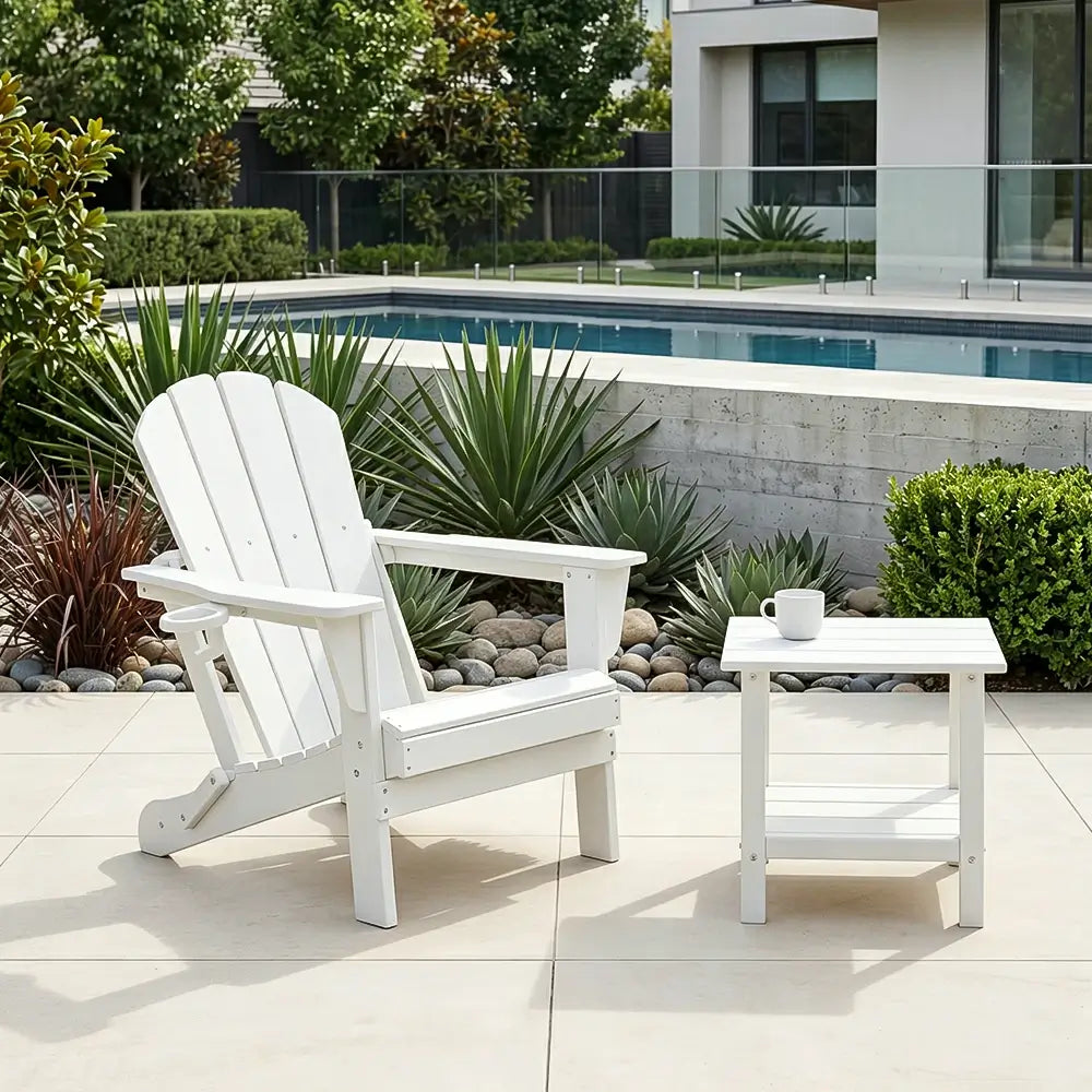 Domi Klassischer Adirondack-Sessel aus HDPE (1er-Set) – Wetterfester Gartenstuhl mit Getränkehalter