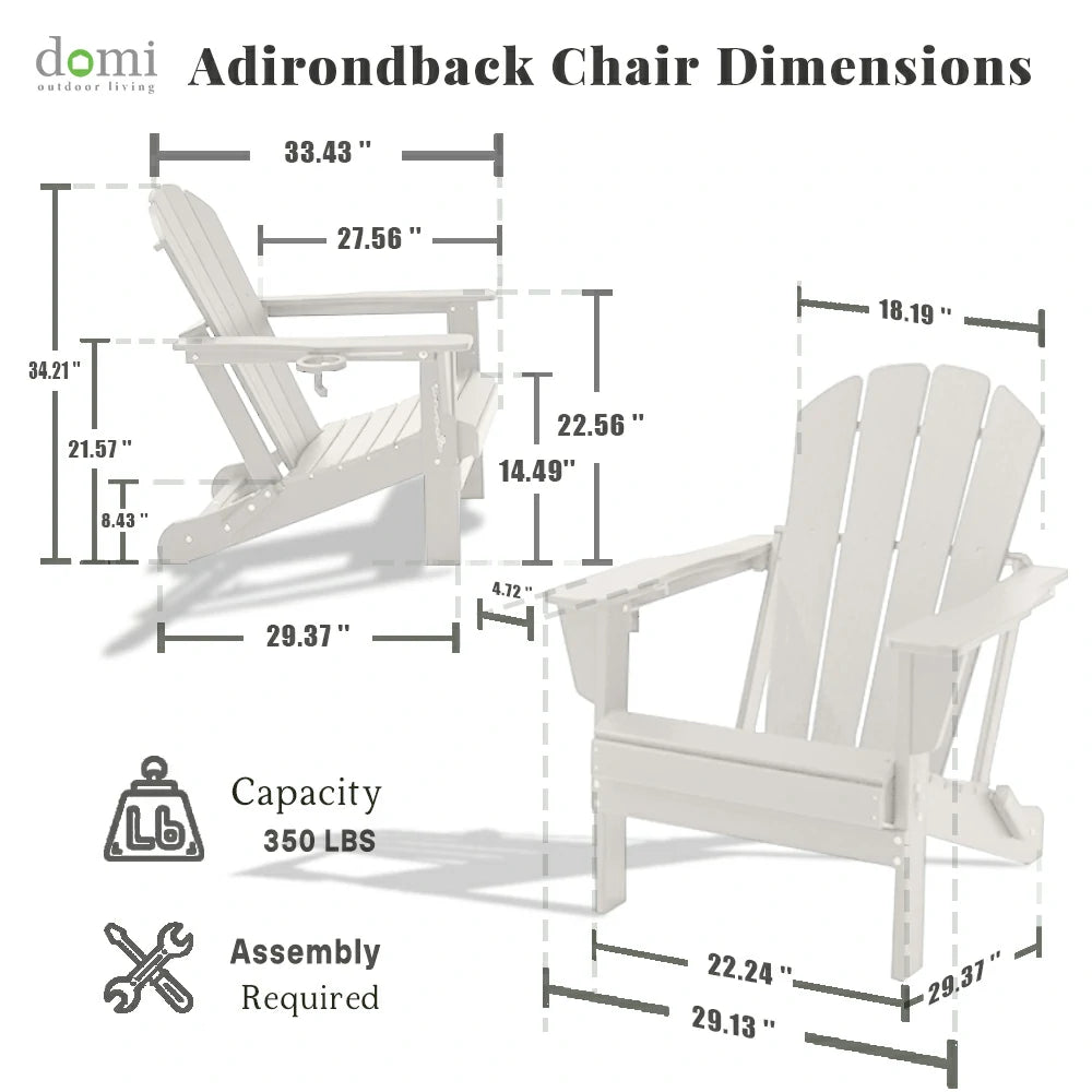 Domi Klassischer Adirondack-Sessel aus HDPE (1er-Set) – Wetterfester Gartenstuhl mit Getränkehalter
