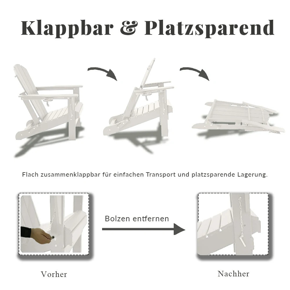 Domi Klassischer Adirondack-Sessel aus HDPE (1er-Set) – Wetterfester Gartenstuhl mit Getränkehalter