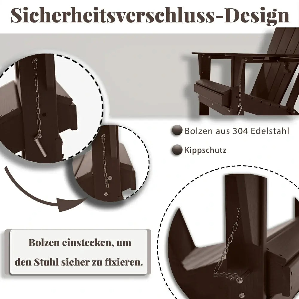 Domi Klassischer Adirondack-Sessel aus HDPE, wetterfester Gartenstuhl mit Getränkehalter #Farbe_Braun