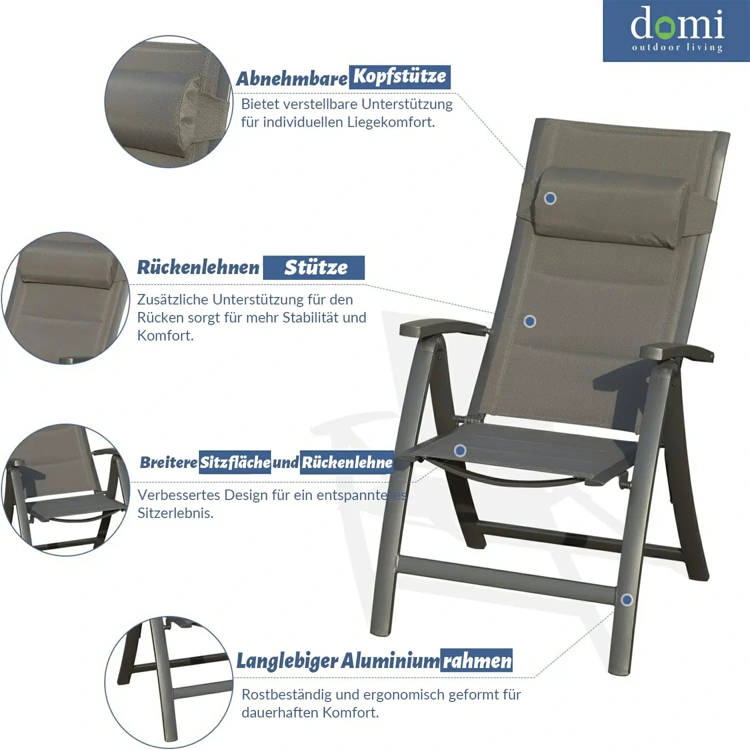 Domi Aluminium Garten-Klappstuhl #Farbe_Anthrazit