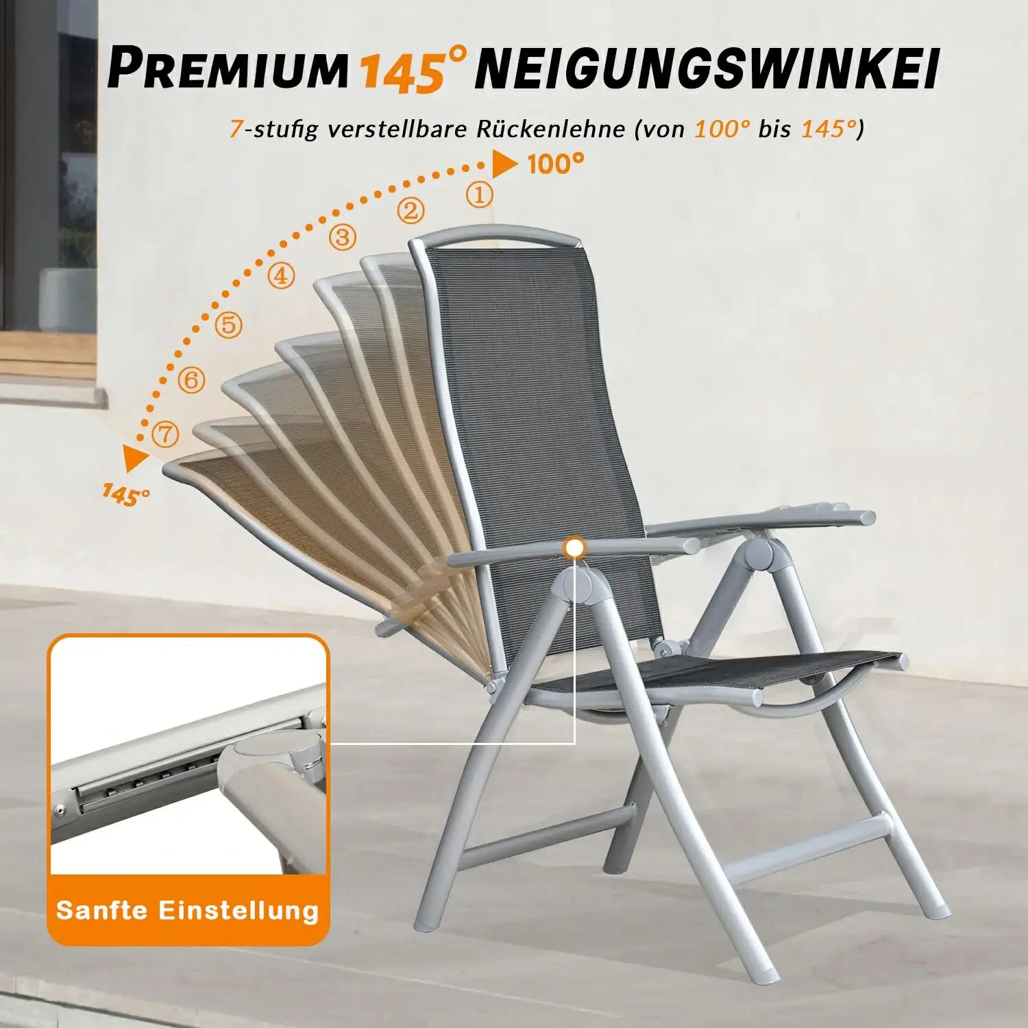 Domi Aluminium Garten-Klappstuhl (2er-Set) – Verstellbarer Hochlehner für Terrasse & Balkon