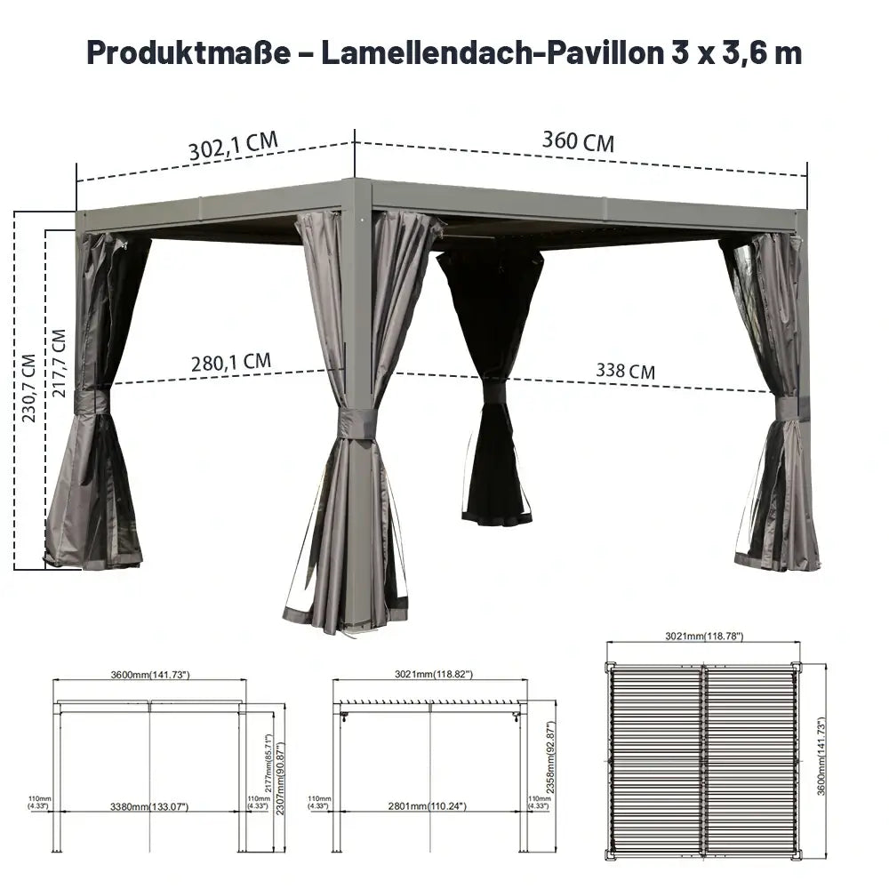Domi Aluminium Pergola mit Lamellendach Anthrazit #Größe_3 x 3,6 m