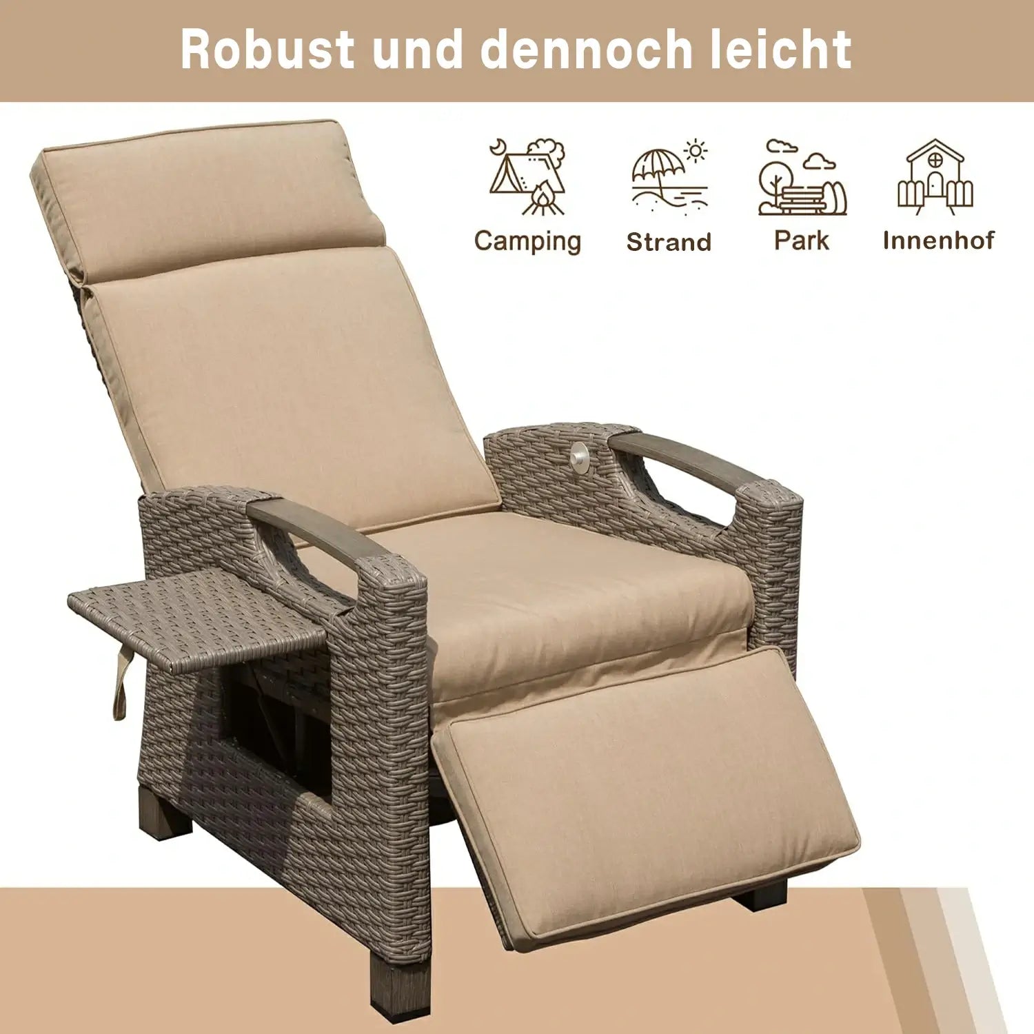 Domi Verstellbarer Garten-Relaxsessel aus Polyratten#Farbe_Beige
