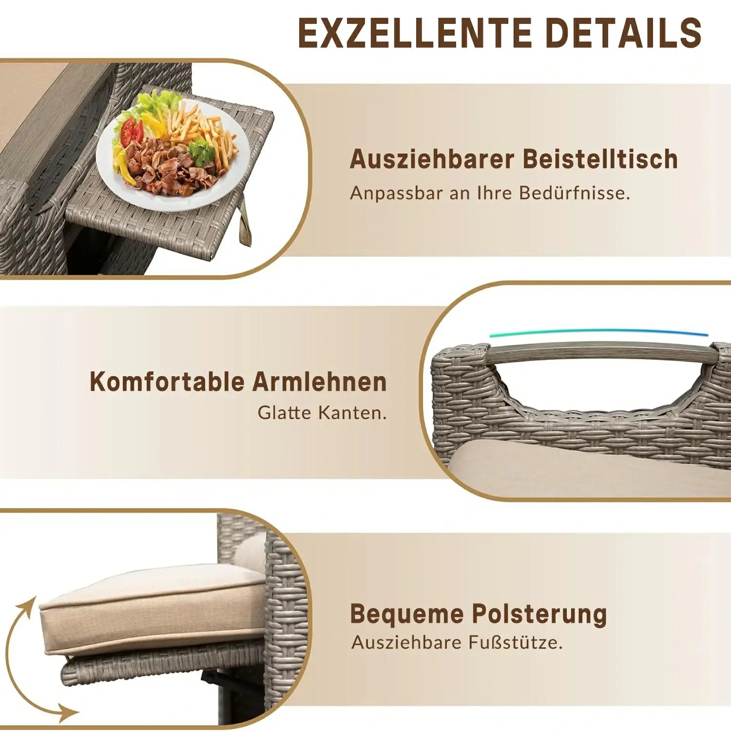 Domi Verstellbarer Garten-Relaxsessel aus Polyratten#Farbe_Beige