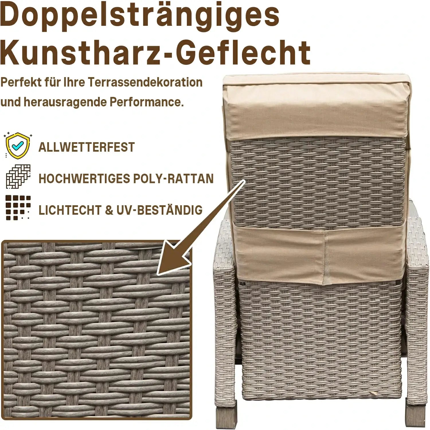 Domi Verstellbarer Garten-Relaxsessel aus Polyratten#Farbe_Beige