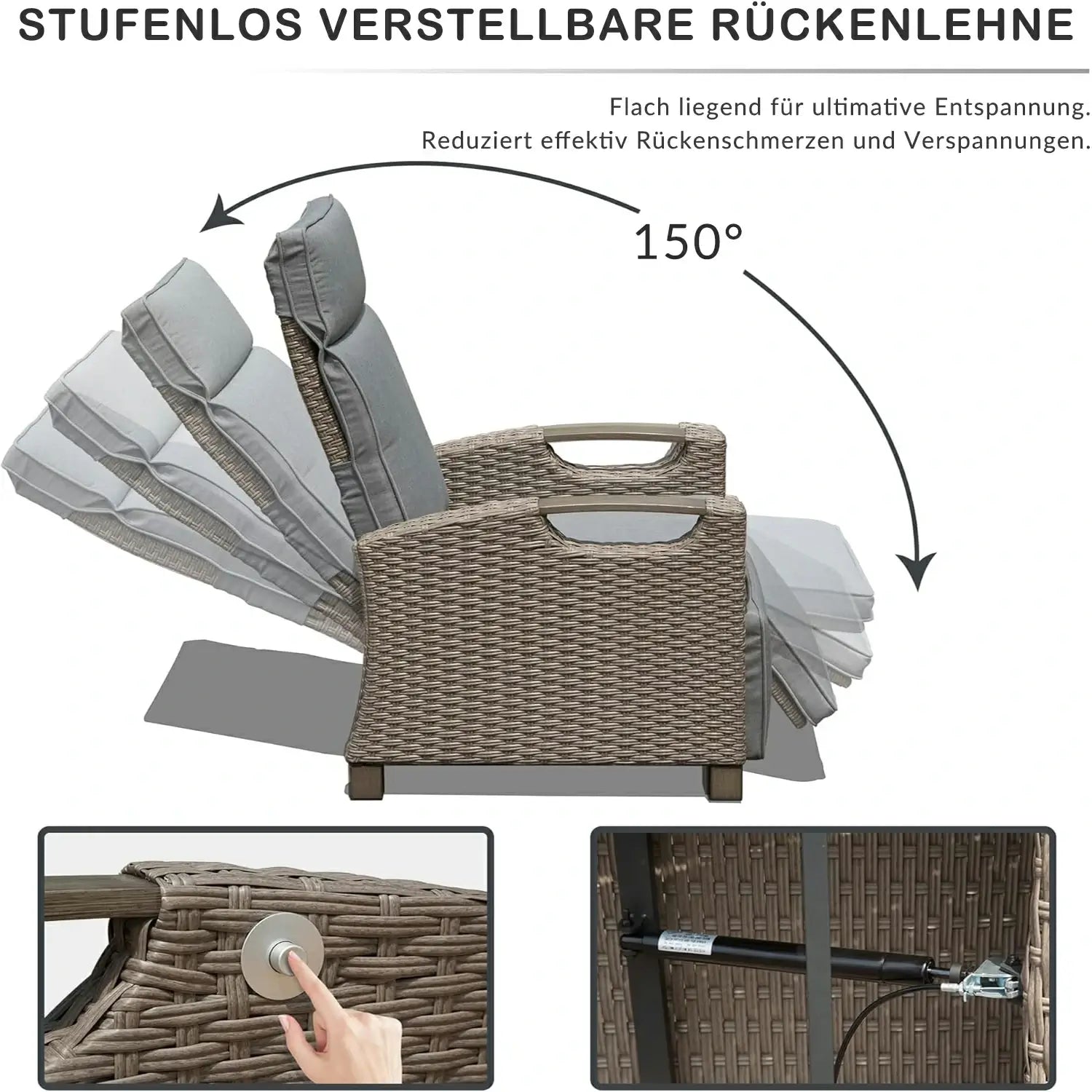 Domi Verstellbarer Garten-Relaxsessel aus Polyratten#Farbe_Grau