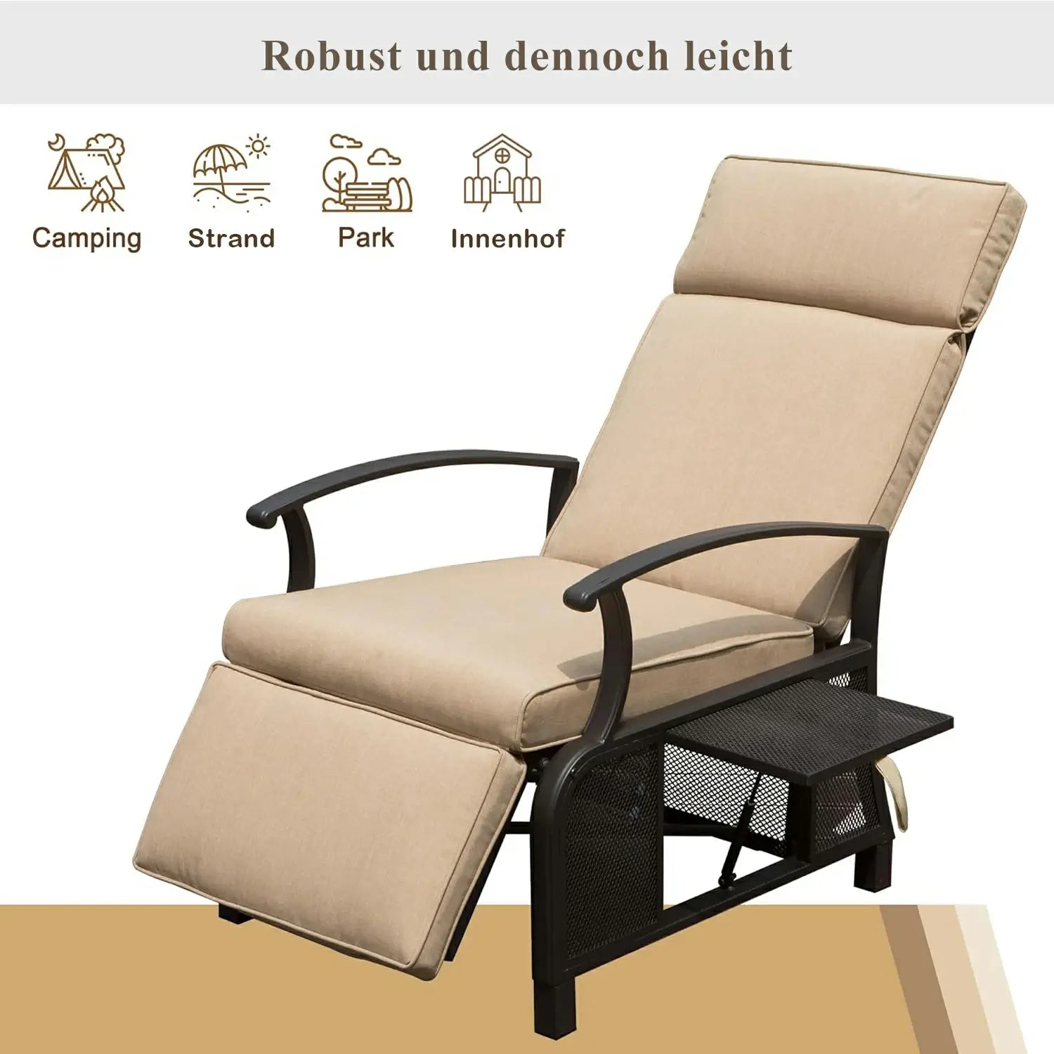 Domi Verstellbarer Garten-Relaxsessel aus Stahl#Farbe_Beige