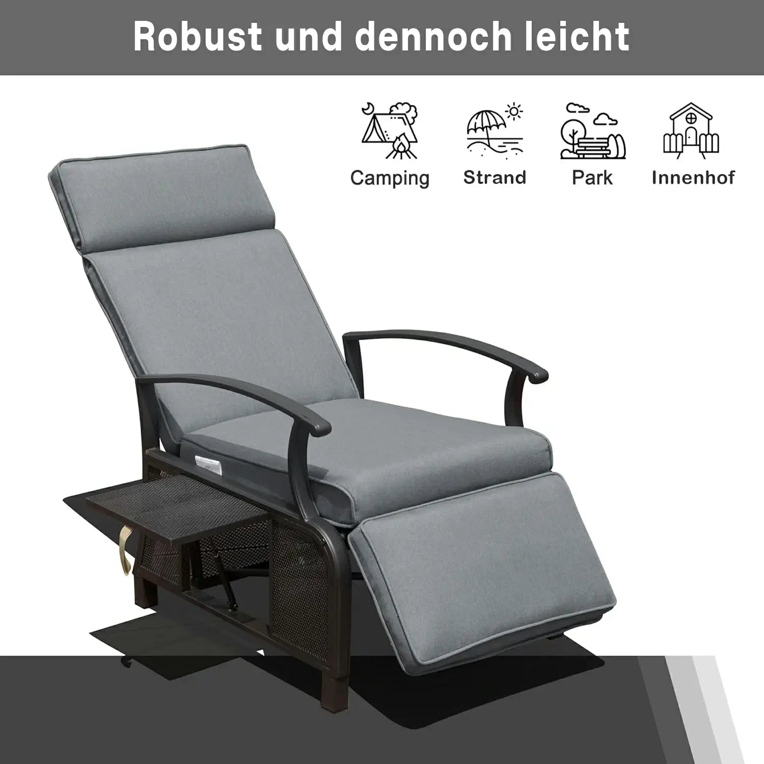 Domi Verstellbarer Garten-Relaxsessel aus Stahl#Farbe_Grau