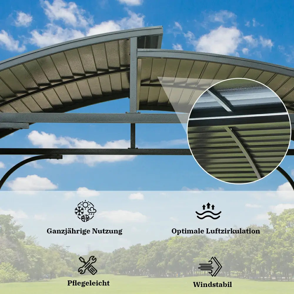 Domi Hardtop Grillpavillon 2,4 x 1,5 m in Anthrazit mit modernem Rundbogendach, wetterfeste Grillüberdachung für den Garten.