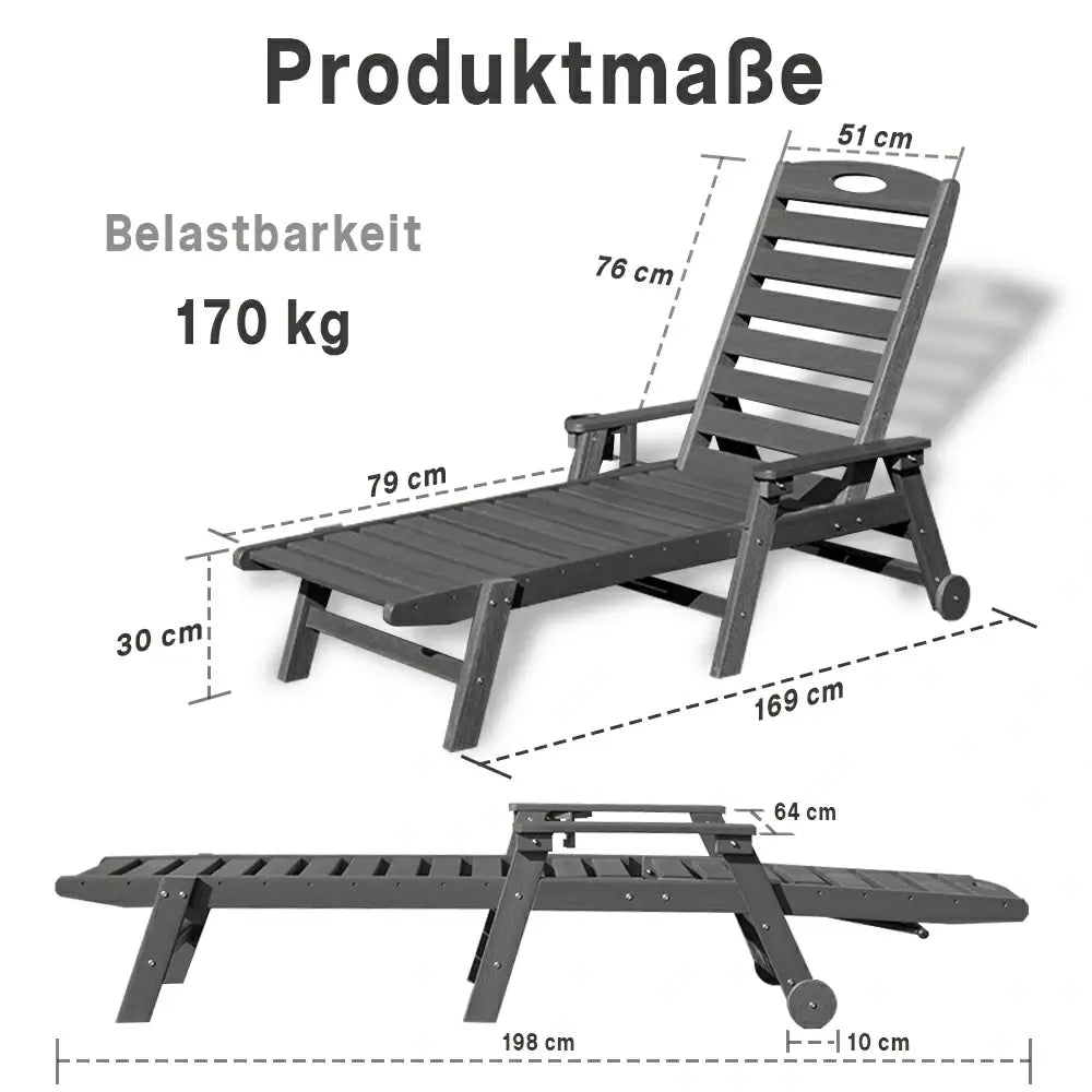 Domi Outdoor Living HDPE Sonnenliege#Farbe_Grau