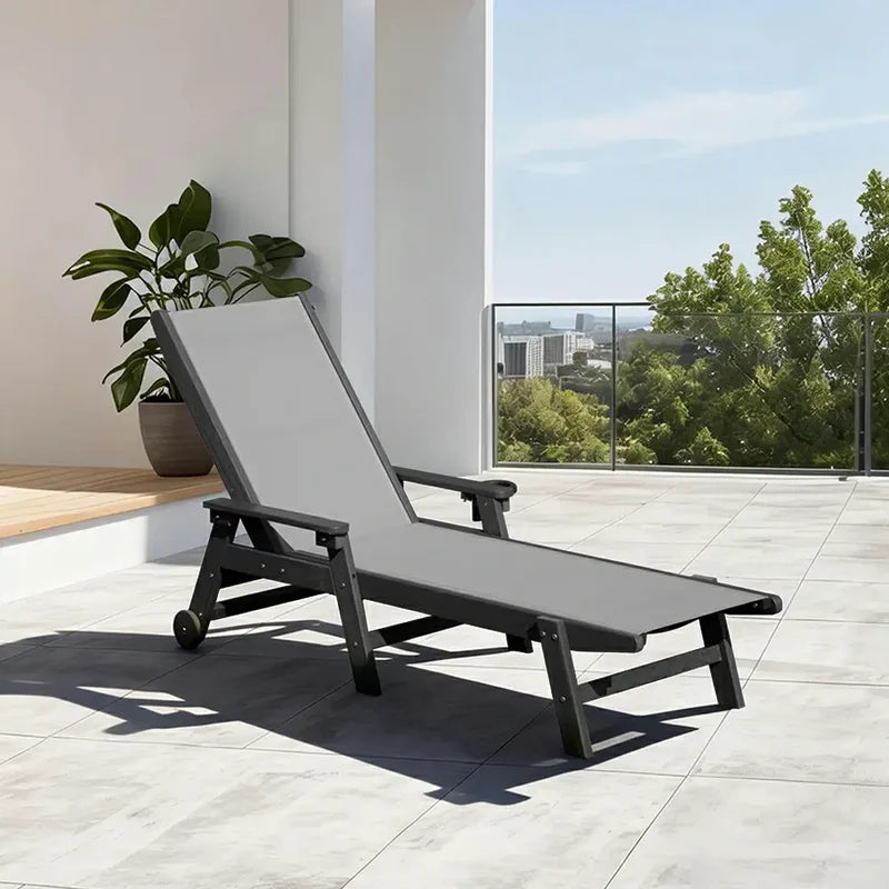 Domi Outdoor Living HDPE Textilene Sonnenliege#Farbe_Grau