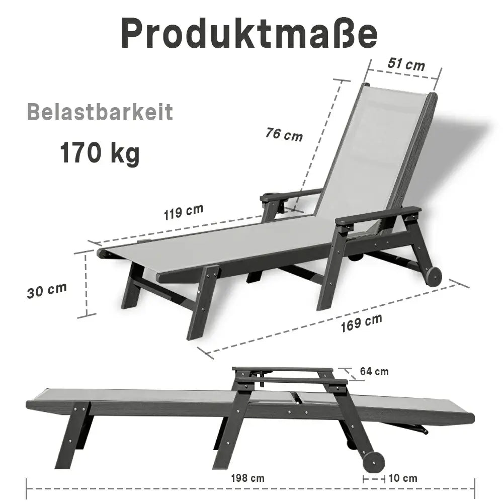 Domi Outdoor Living HDPE Textilene Sonnenliege#Farbe_Grau