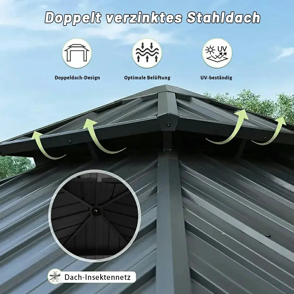 Domi klassischer Hardtop-Pavillon Anthrazit #Größe_3,63 x 3,63 m