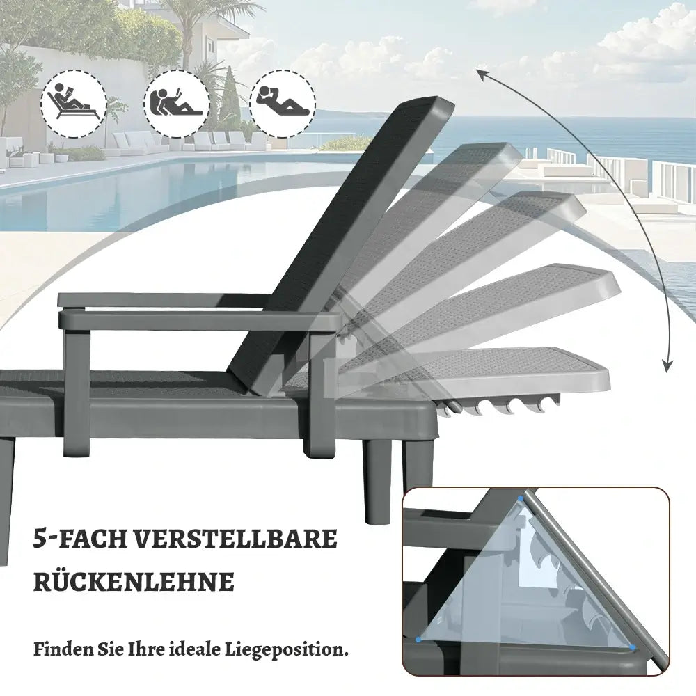 Domi Kunststoff Sonnenliege 2er-Set In Khaki Mit Armlehnen Gartenliege#Farbe_Anthrazit