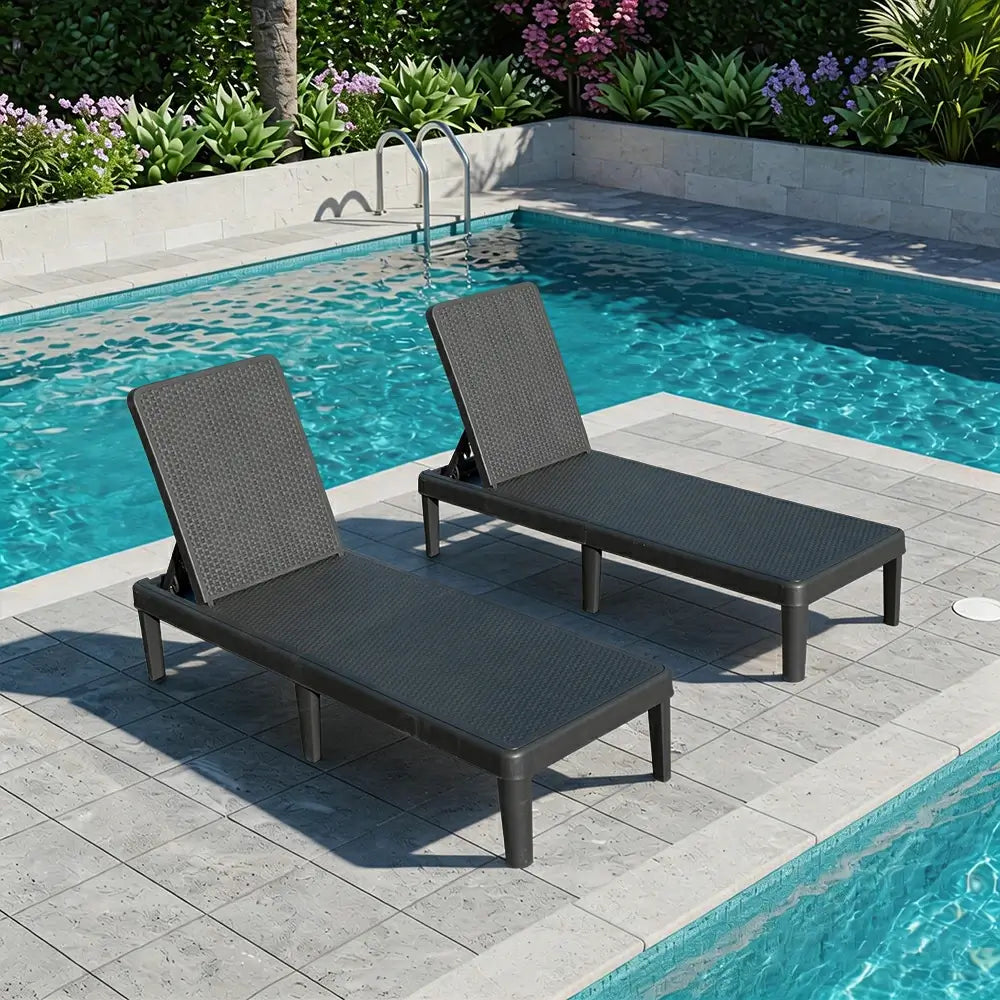 Domi Kunststoff Sonnenliege 2er-Set In Khaki Ohne Armlehnen Gartenliege#Farbe_Anthrazit