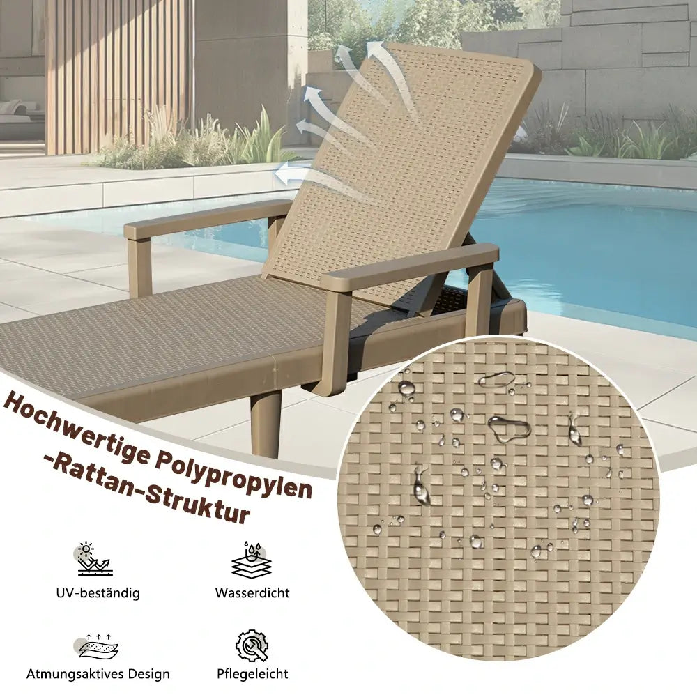 Domi Kunststoff Sonnenliege 2er-Set In Khaki Mit Armlehnen Gartenliege#Farbe_Sandbeige