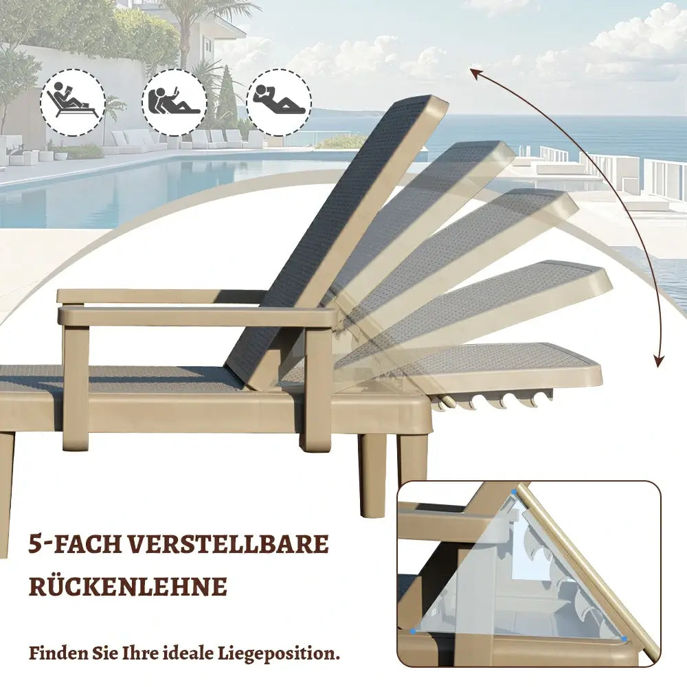 Domi Kunststoff Sonnenliege 2er-Set In Khaki Mit Armlehnen Gartenliege#Farbe_Sandbeige