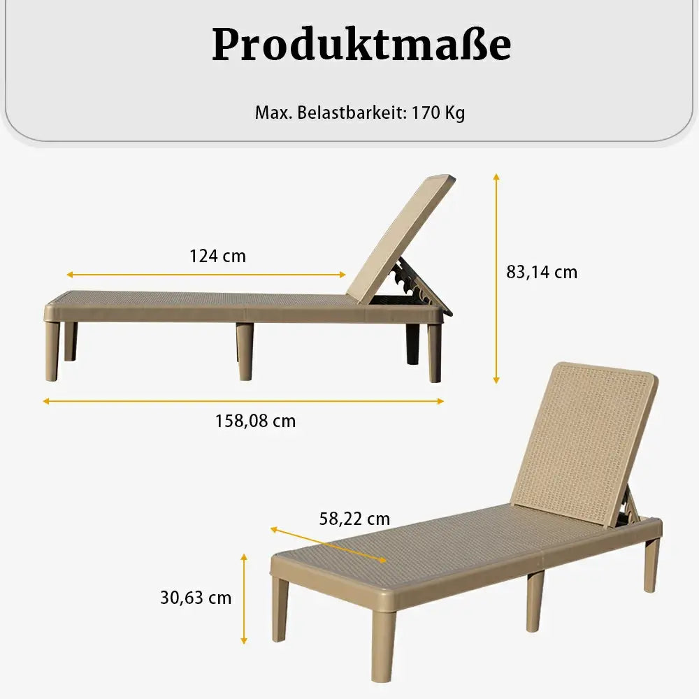 Domi Kunststoff Sonnenliege 2er-Set In Khaki Ohne Armlehnen Gartenliege#Farbe_Sandbeige