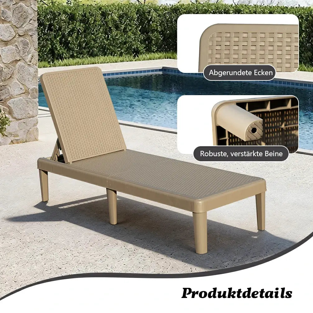 Domi Kunststoff Sonnenliege 2er-Set In Khaki Ohne Armlehnen Gartenliege#Farbe_Sandbeige