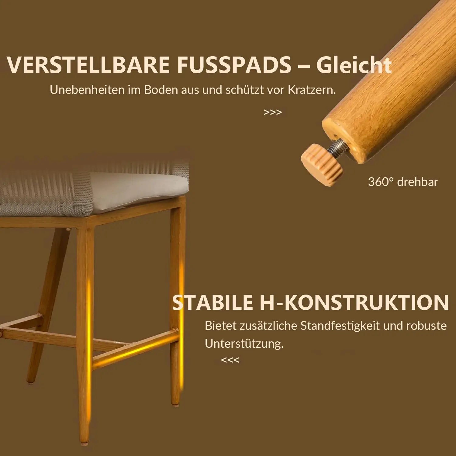 Domi Outdoor Barhocker 2er-Set In Holzoptik Mit Hochwertigem Seilgeflecht Wetterfeste Barstühle Aus Aluminium Inklusive Sitzkissen Für Garten Und Terrasse