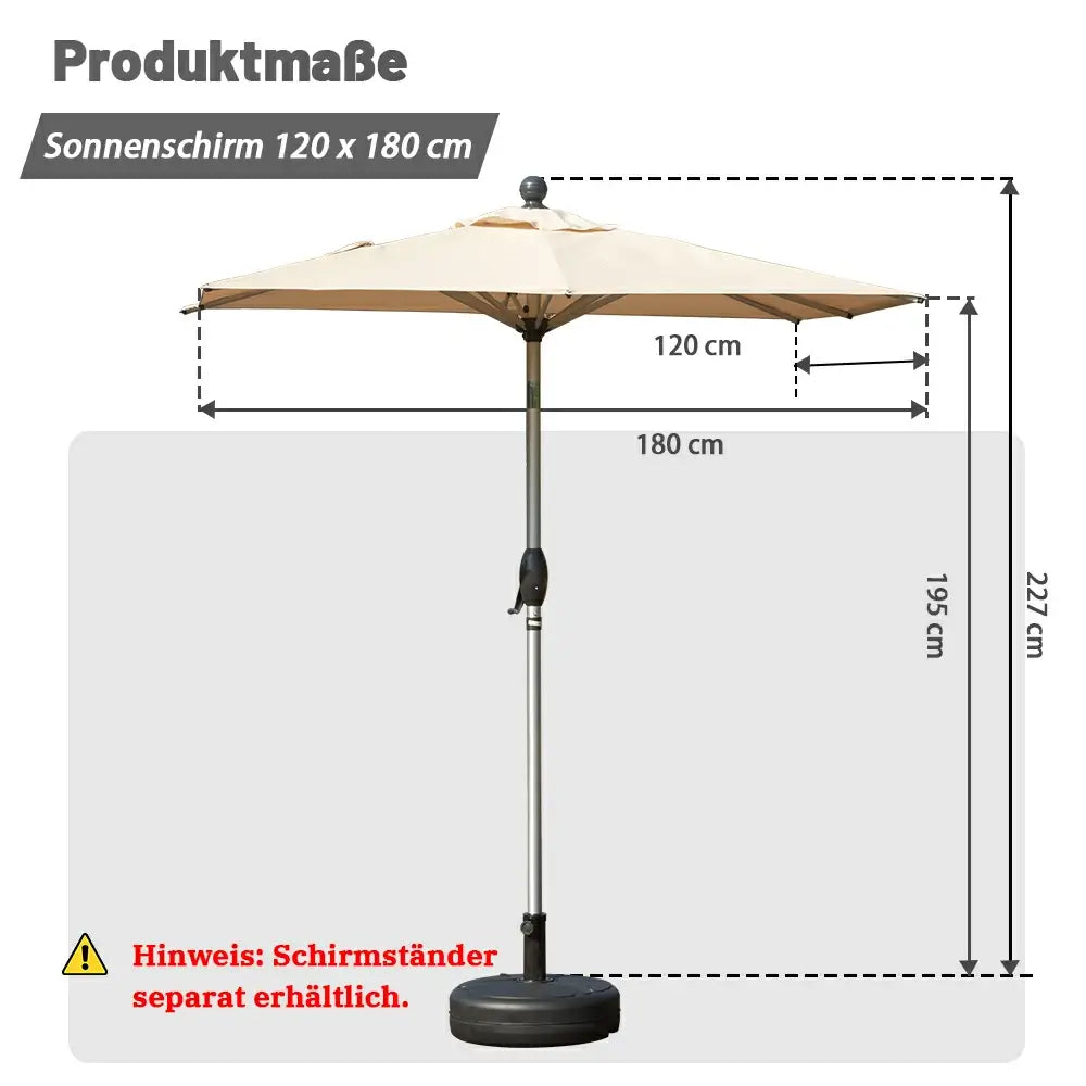 Domi Rechteckiger Aluminium Sonnenschirm Marktschirm 120 x 180 cm#Farbe_Beige