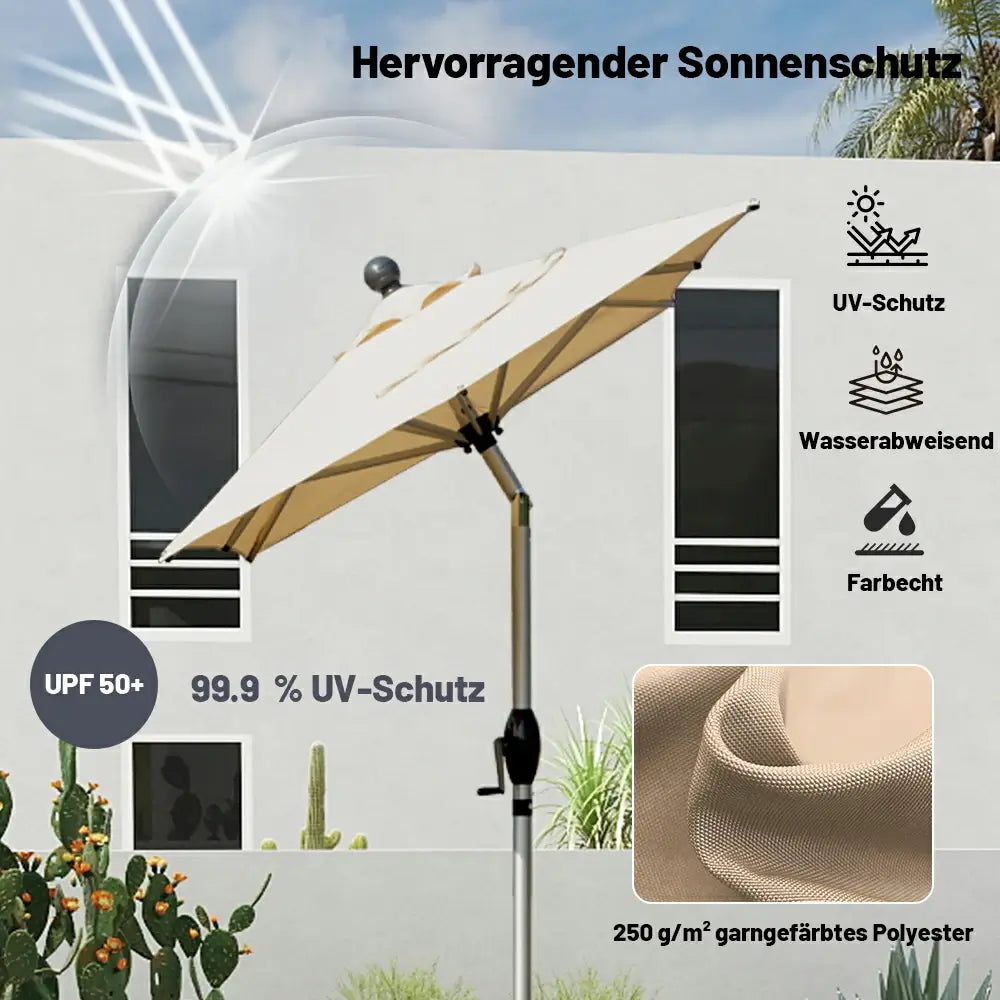 Domi Rechteckiger Aluminium Sonnenschirm Marktschirm 120 x 180 cm#Farbe_Beige