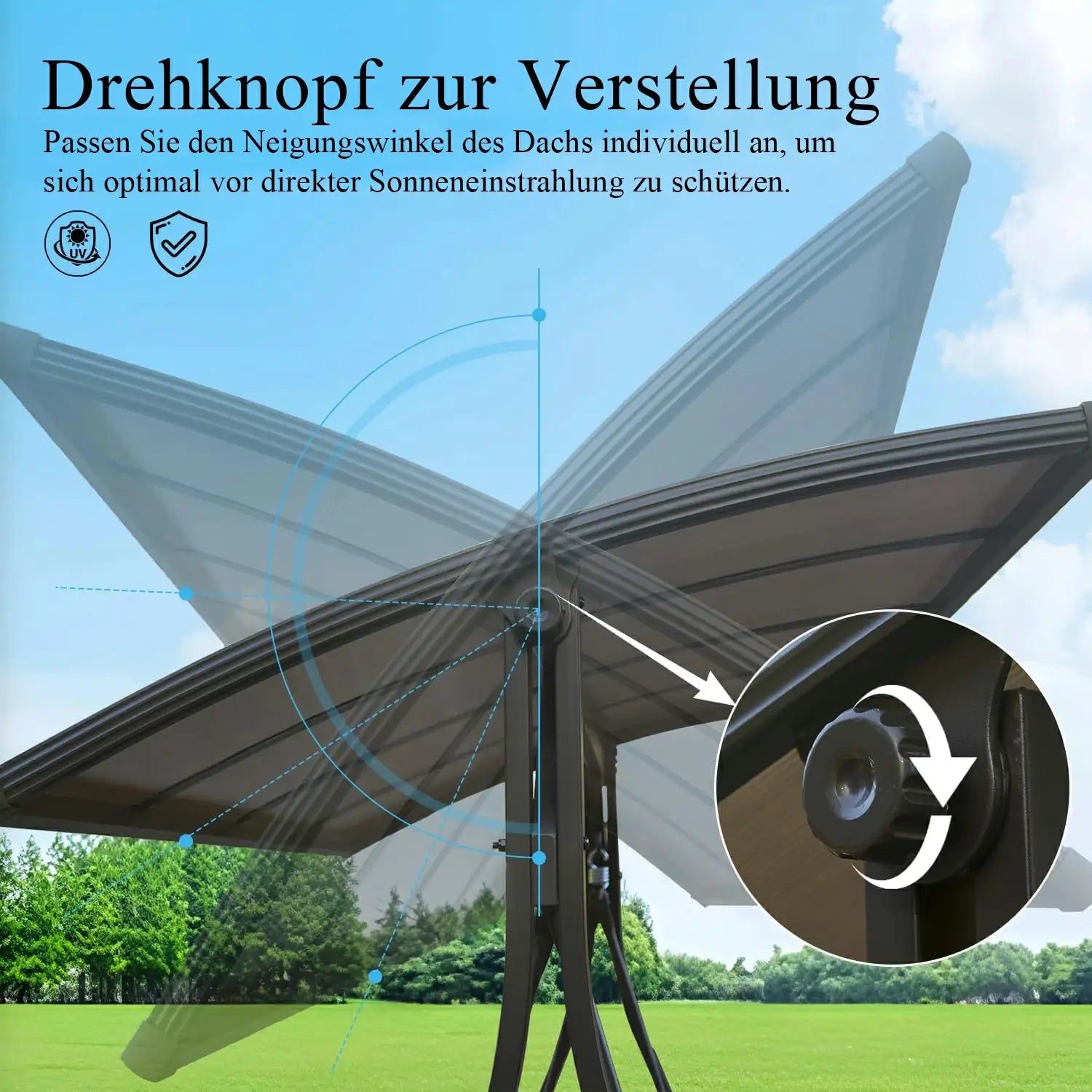 Domi Hollywoodschaukel 3-Sitzer mit Polycarbonat-Hardtop – Wetterfeste Gartenschaukel aus Polyrattan mit Seitentischen, Grau