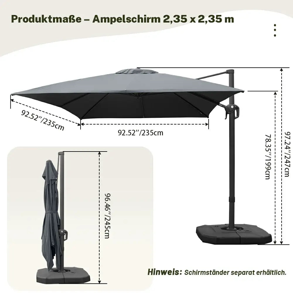 Domi Quadratischer Ampelschirm 235 x 235 cm #Farbe_Grau