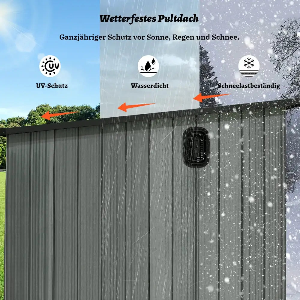 Domi Kunstharz-Gerätehaus mit Pultdach – Wetterfester Geräteschuppen für den Garten, Grau