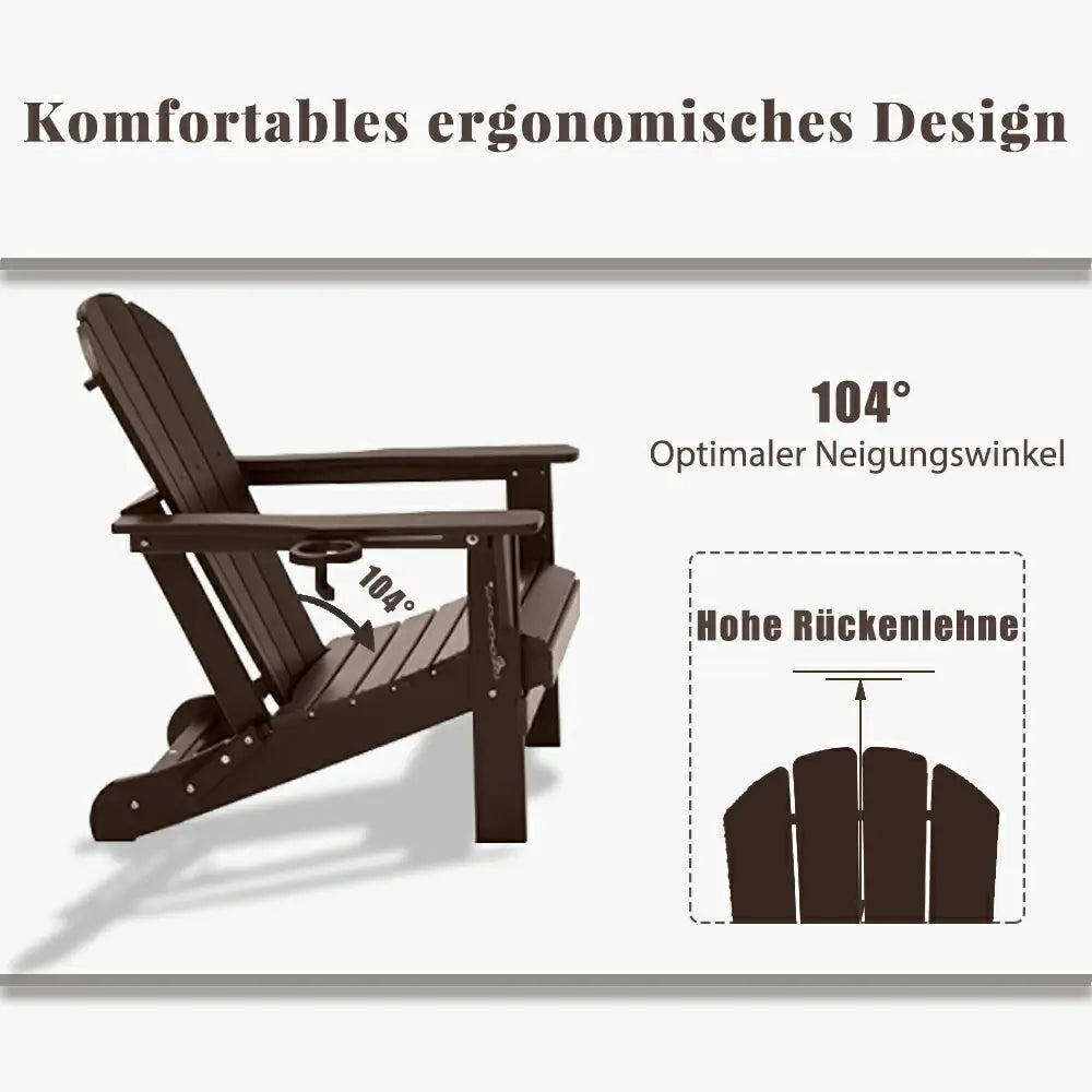 Domi Klassischer Adirondack-Sessel aus HDPE, wetterfester Gartenstuhl mit Getränkehalter #Farbe_Braun