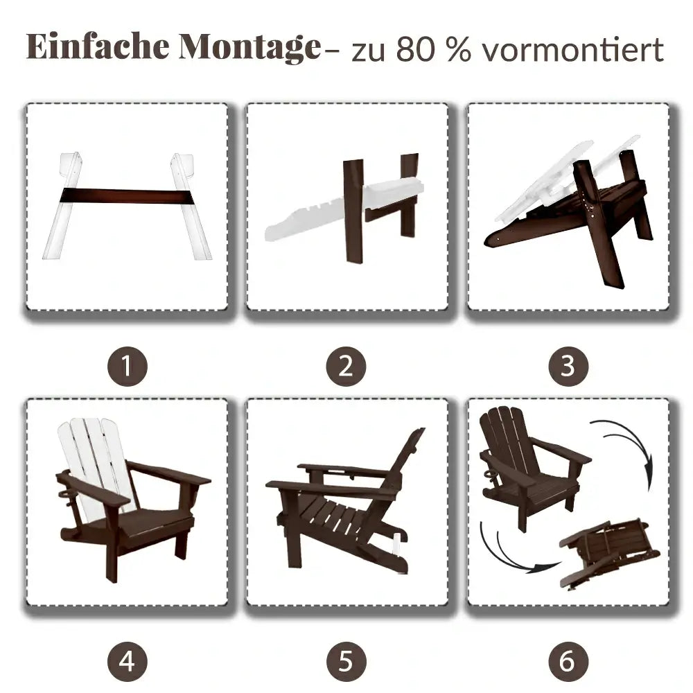 Domi Klassischer Adirondack-Sessel aus HDPE, wetterfester Gartenstuhl mit Getränkehalter #Farbe_Braun