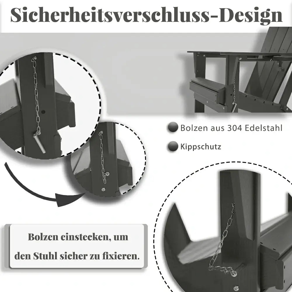 Domi Klassischer Adirondack-Sessel aus HDPE, wetterfester Gartenstuhl mit Getränkehalter #Farbe_Grau