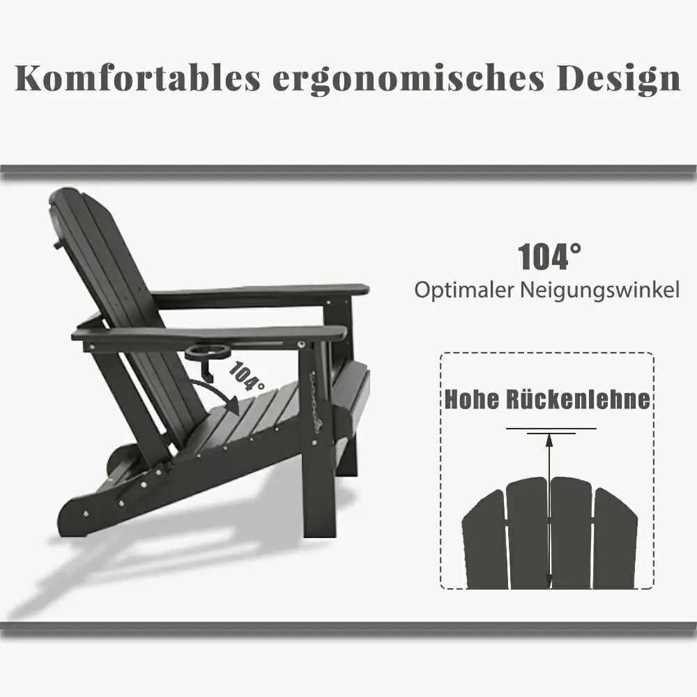 Domi Klassischer Adirondack-Sessel aus HDPE, wetterfester Gartenstuhl mit Getränkehalter #Farbe_Grau