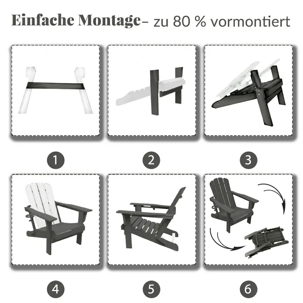 Domi Klassischer Adirondack-Sessel aus HDPE, wetterfester Gartenstuhl mit Getränkehalter #Farbe_Grau
