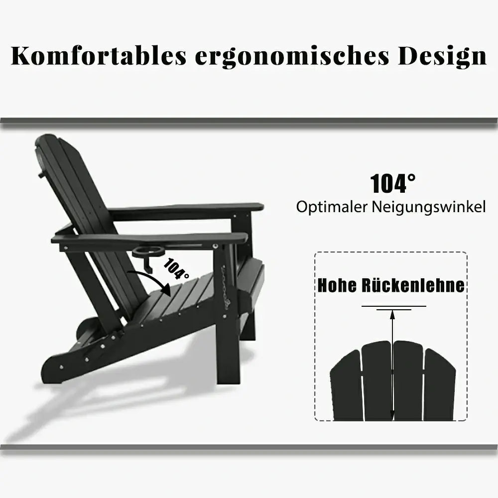 Domi Klassischer Adirondack-Sessel aus HDPE, wetterfester Gartenstuhl mit Getränkehalter #Farbe_Schwarz