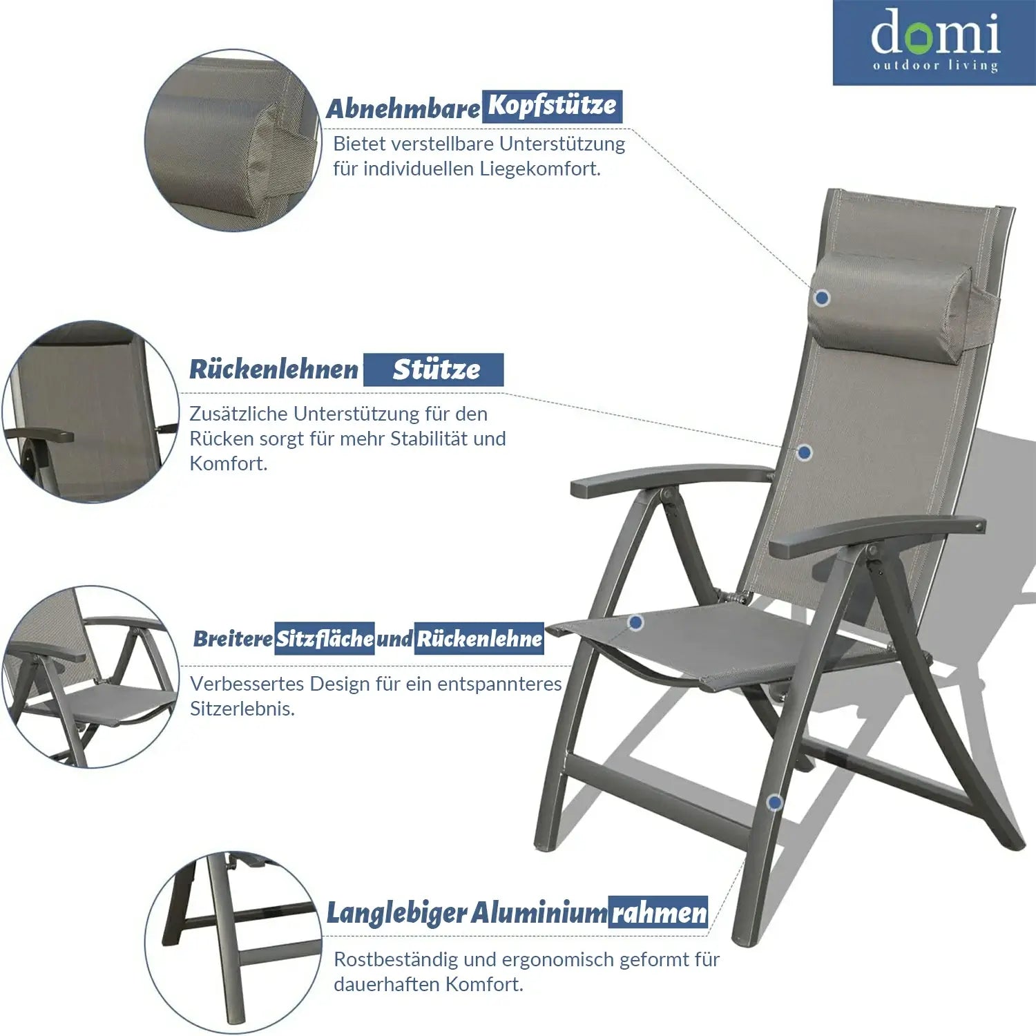 Domi Aluminium Garten-Klappstuhl #Farbe_Anthrazit
