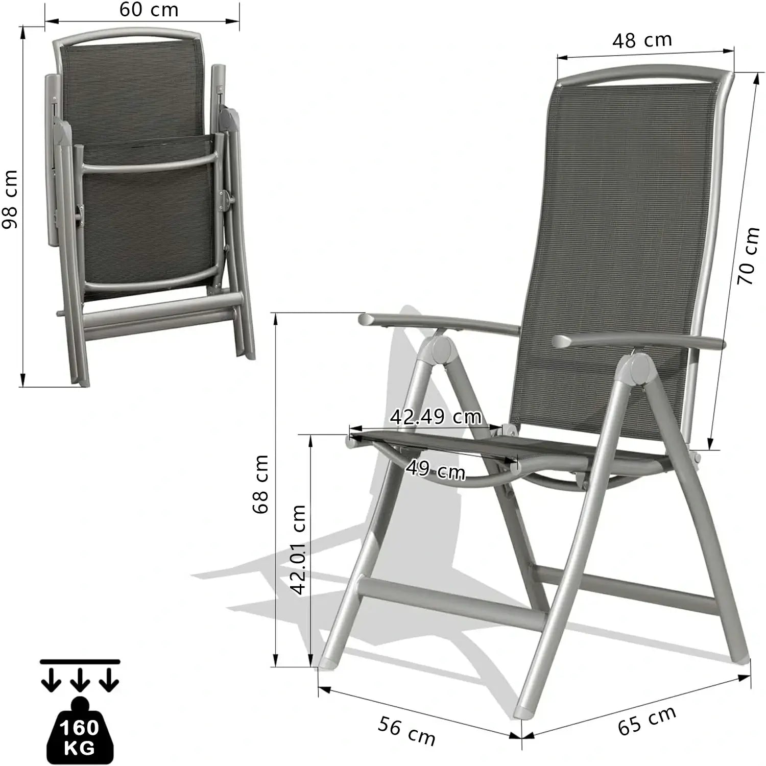 Domi Aluminium Garten-Klappstuhl (2er-Set) – Verstellbarer Hochlehner für Terrasse & Balkon