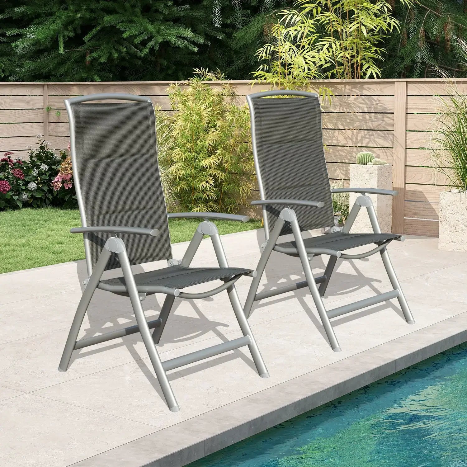 Domi Aluminium Garten-Klappstuhl (2er-Set) – Verstellbarer Hochlehner für Terrasse & Balkon