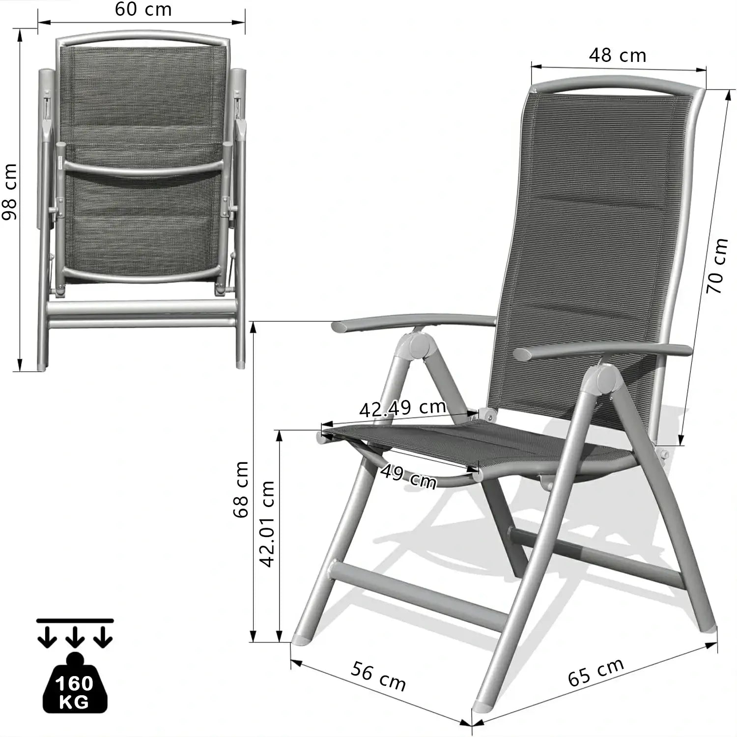 Domi Aluminium Garten-Klappstuhl (2er-Set) – Verstellbarer Hochlehner für Terrasse & Balkon