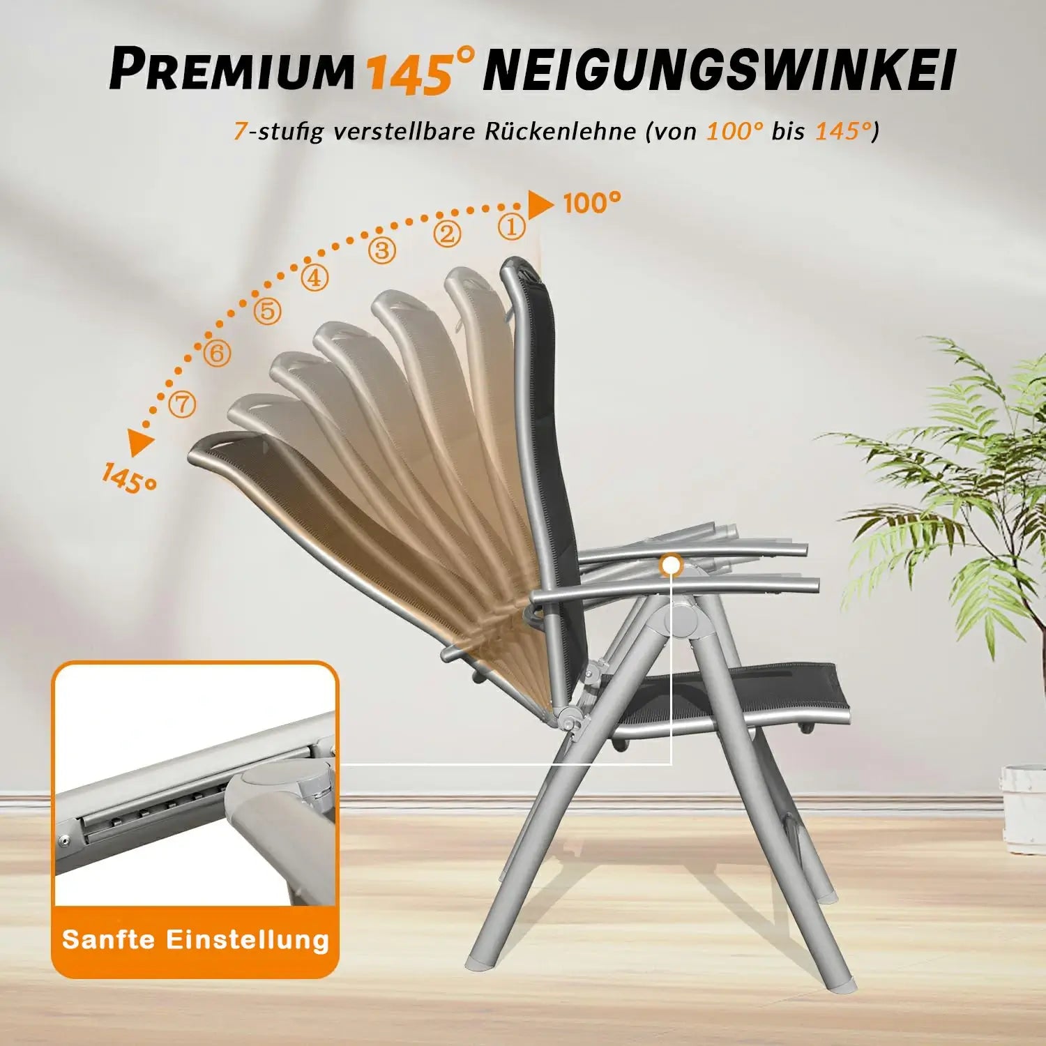 Domi Aluminium Garten-Klappstuhl (2er-Set) – Verstellbarer Hochlehner für Terrasse & Balkon