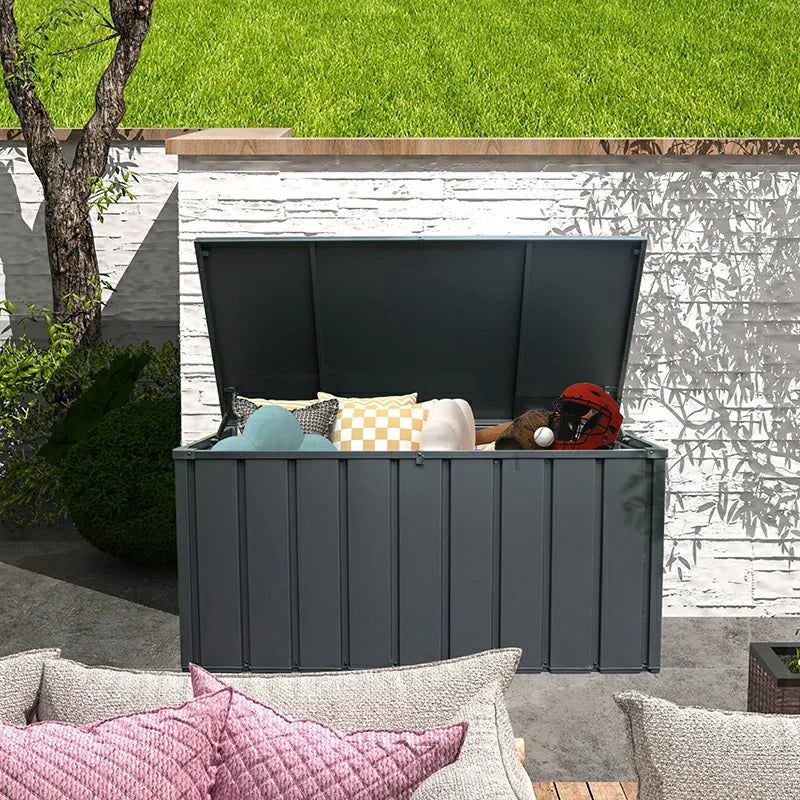 Domi Wetterfeste Auflagenbox Gartenbox Metall Anthrazit#Kapazität_380 Liter