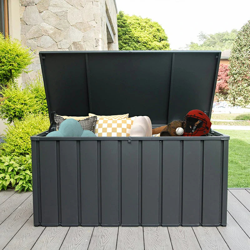 Domi Wetterfeste Auflagenbox Gartenbox Metall Anthrazit#Kapazität_450 Liter