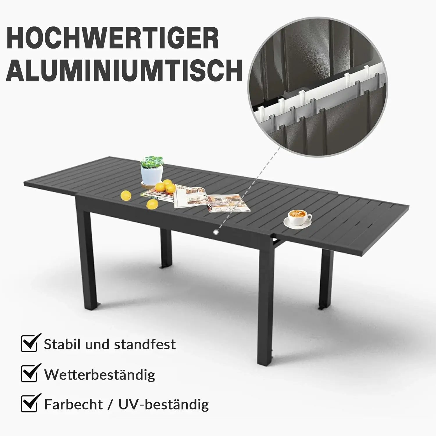 Domi Ausziehbarer Gartentisch Aluminium – Moderner Ausziehtisch für Garten & Terrasse, 4-6 Personen