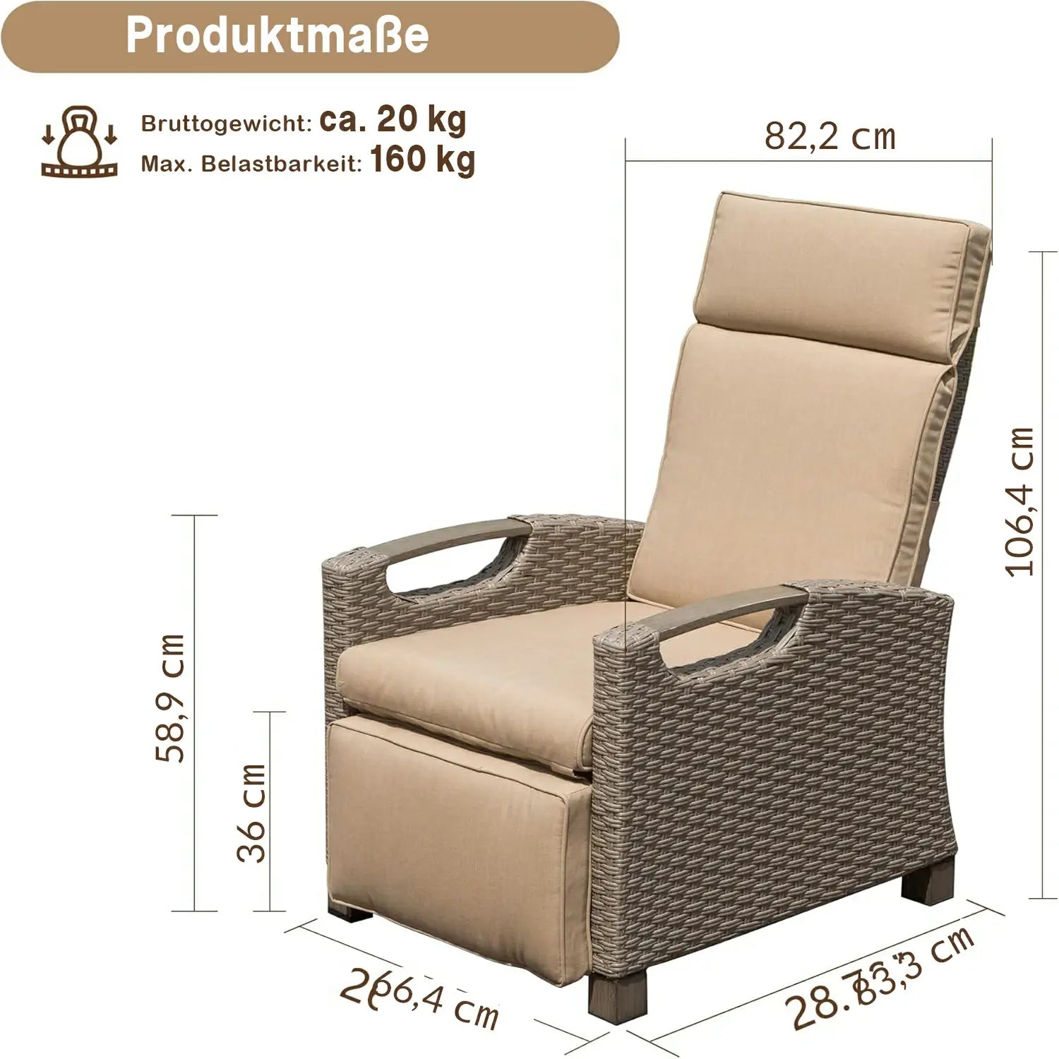 Domi Verstellbarer Garten-Relaxsessel aus Polyratten#Farbe_Beige