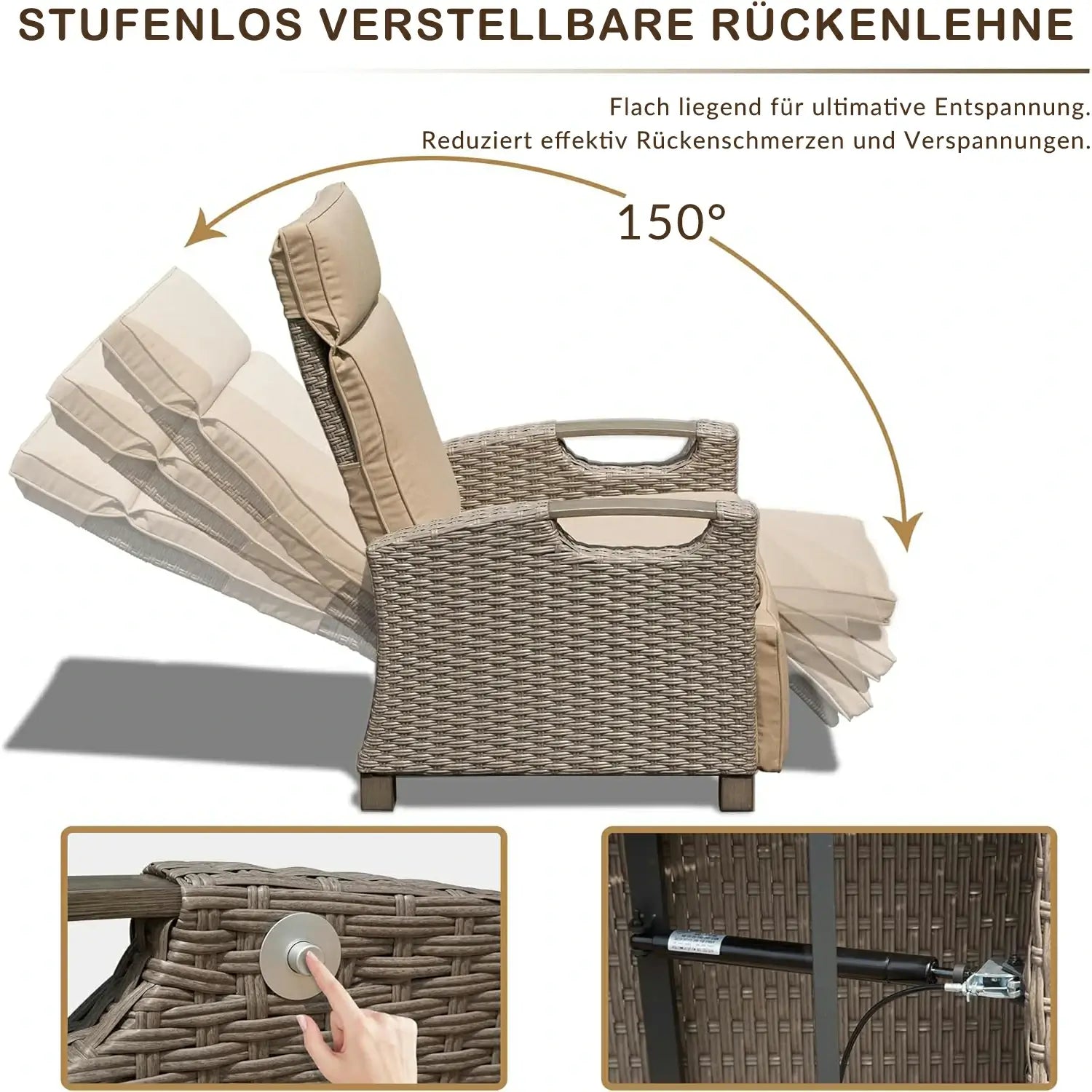 Domi Verstellbarer Garten-Relaxsessel aus Polyratten#Farbe_Beige