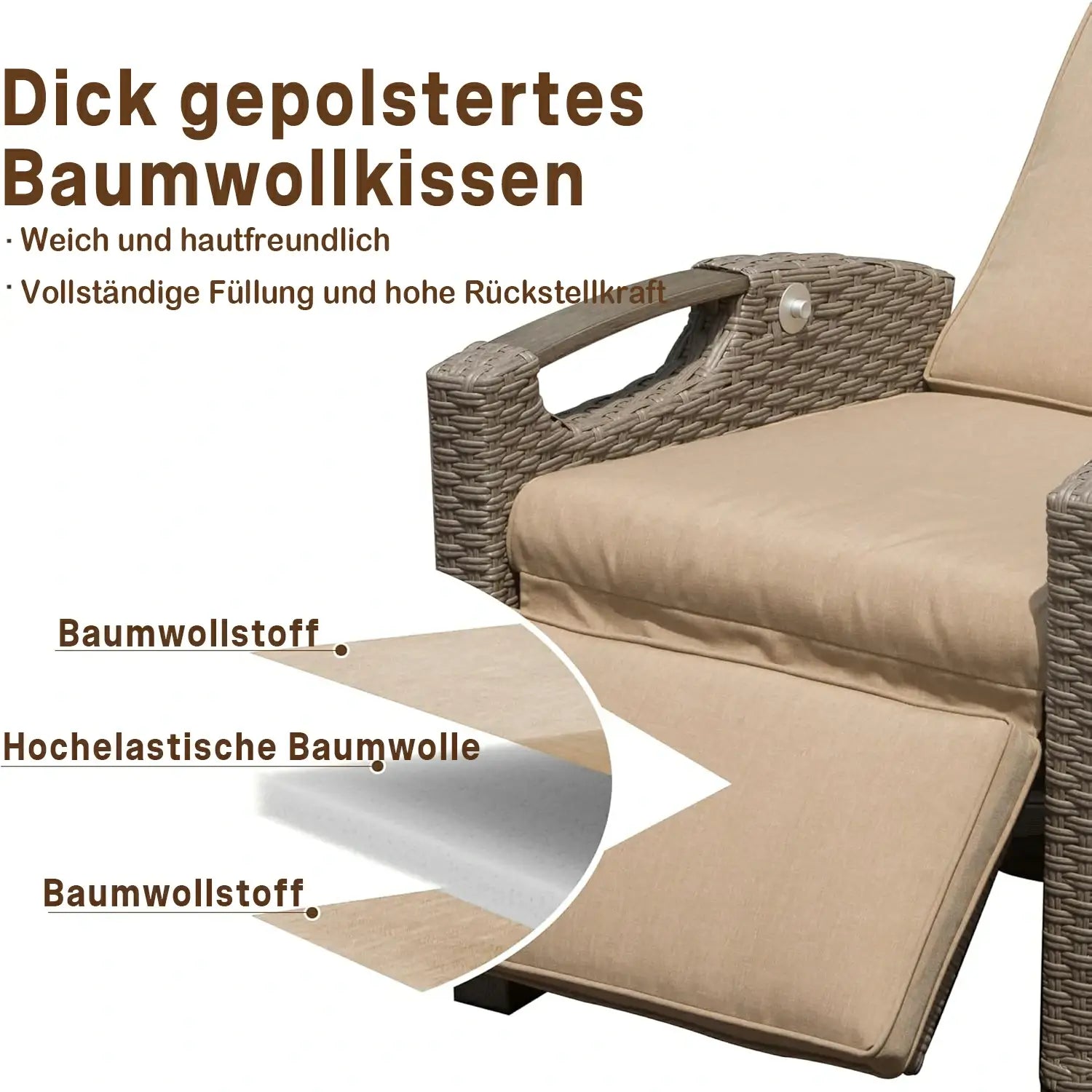 Domi Verstellbarer Garten-Relaxsessel aus Polyratten#Farbe_Beige