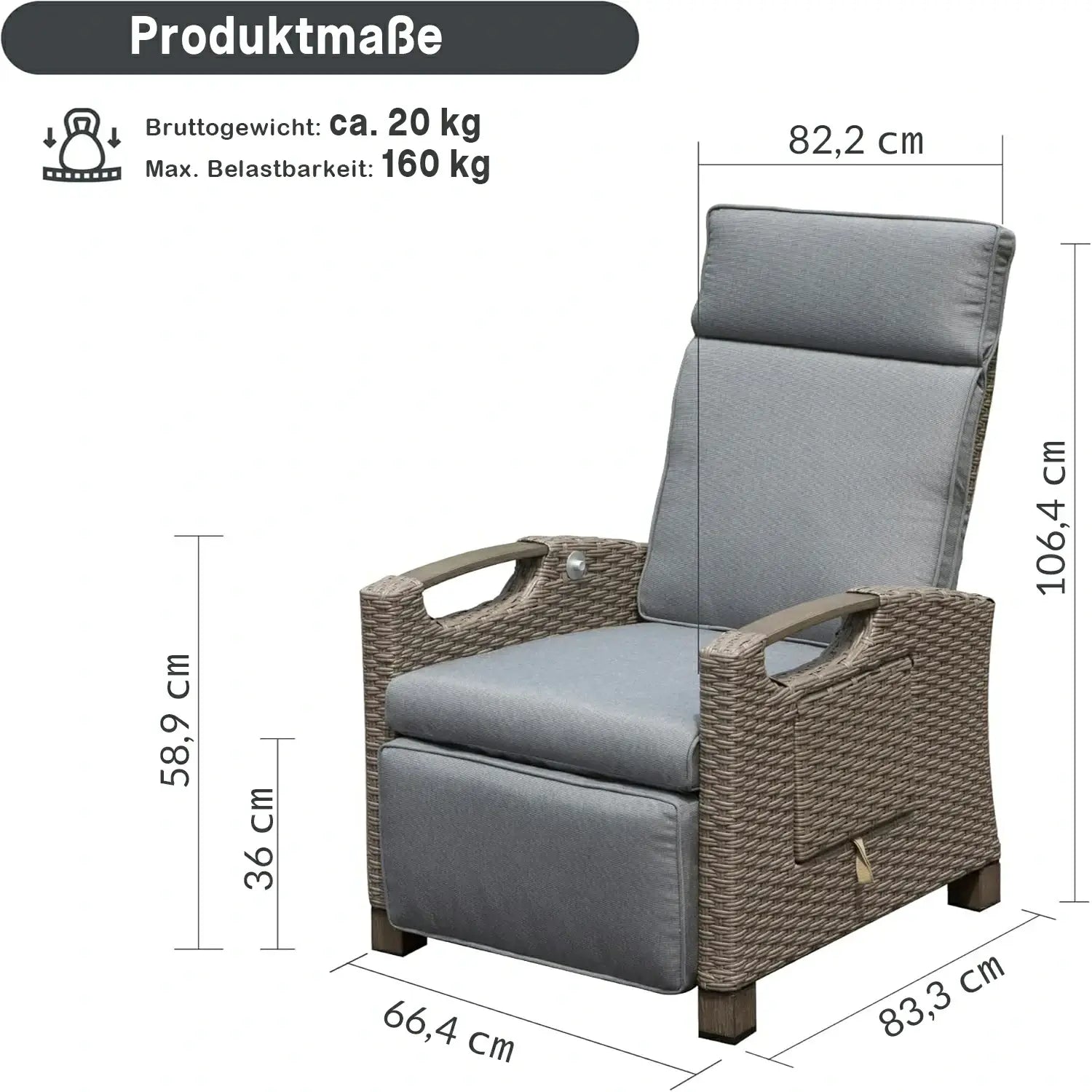 Domi Verstellbarer Garten-Relaxsessel aus Polyratten#Farbe_Grau
