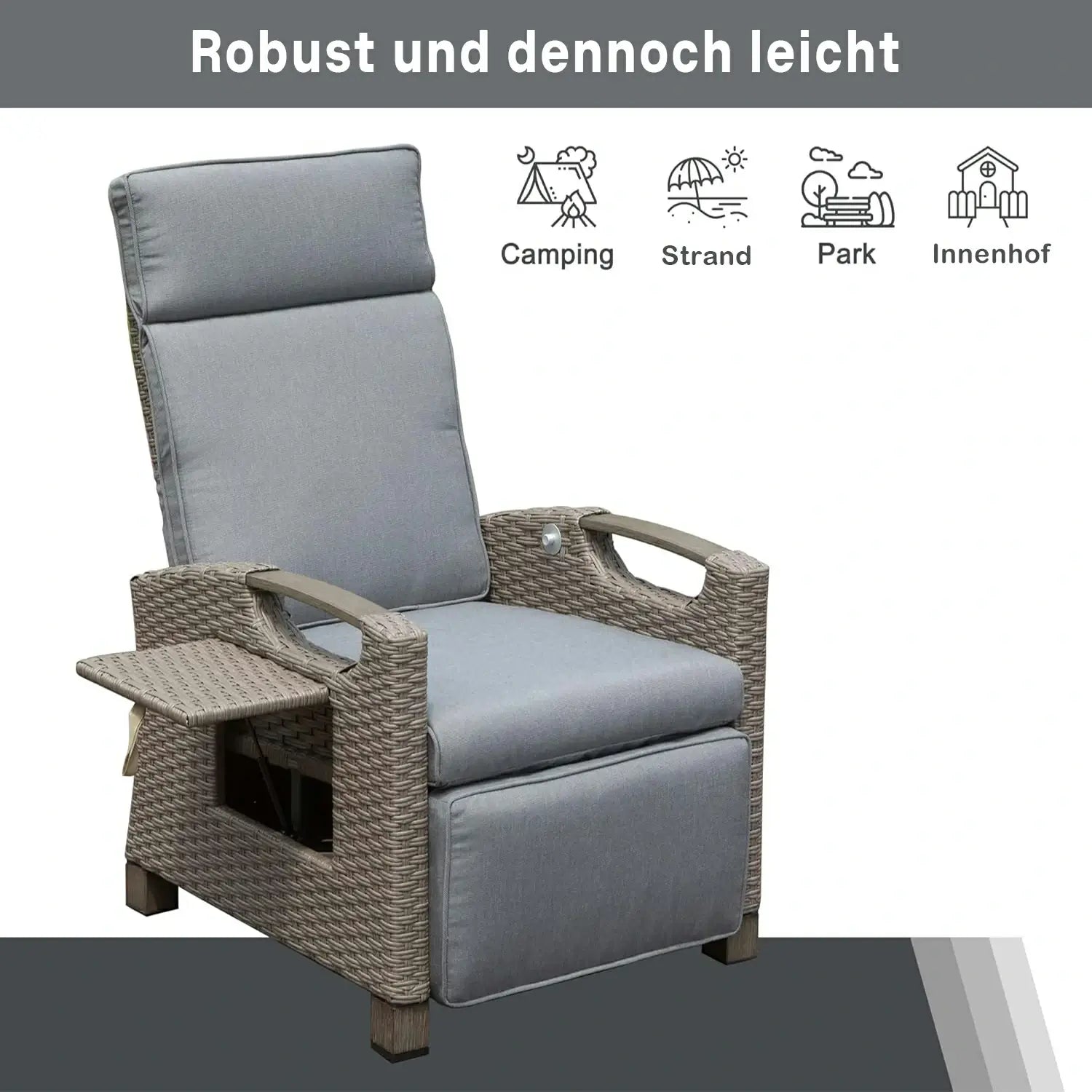 Domi Verstellbarer Garten-Relaxsessel aus Polyratten#Farbe_Grau